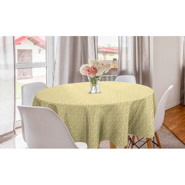 Abakuhaus Tovaglia Rotonda Astratta, Motivo A Spirale In Tonalità Tenui, Tovaglia Circolare Per Sala Da Pranzo, Decorazione Per Cucina, 150 Cm, Giallo Pastello Avorio-image