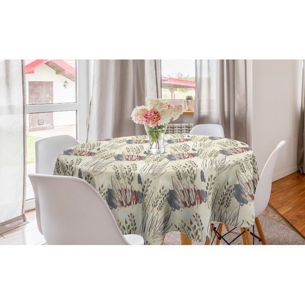 Abakuhaus Tovaglia Rotonda Astratta, Motivi Foglie Stile Invernale, Tovaglia Circolare Per Sala Da Pranzo, Decorazione Cucina, 150 Cm, Multicolore Guscio D'uovo-image