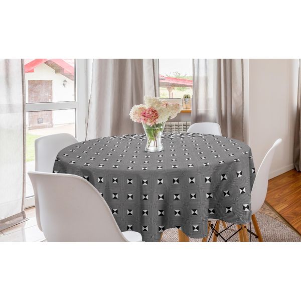 Abakuhaus Tovaglia Geometrica Rotonda, Quadrati Con Clessidre, Tovaglia Circolare Per Sala Da Pranzo, Decorazione Cucina, 150 Cm, Grigio Antracite Bianco-image