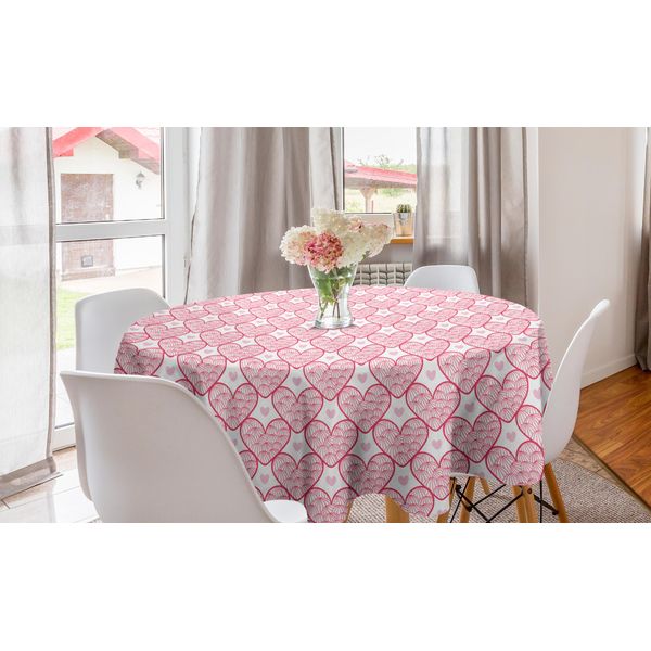 Abakuhaus Tovaglia Rotonda Per San Valentino, Motivo Astratto A Cuori, Tovaglia Circolare Per Decorare La Sala Da Pranzo E La Cucina, 150 Cm, Rosa Corallo Scuro-image