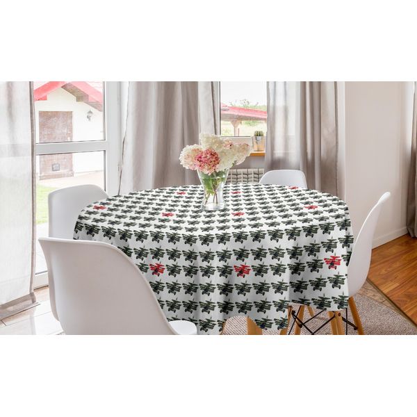 Abakuhaus Tovaglia Rotonda Con Aeroplani, Aeroplani Retrò Cartoon, Tovaglia Circolare Per Decorare La Sala Da Pranzo E La Cucina, 150 Cm, Rosa Scuro E Verde Militare-image
