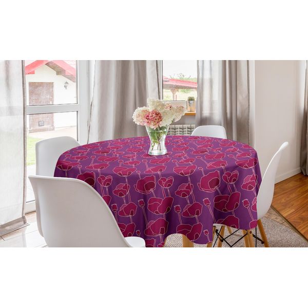 Abakuhaus Tovaglia Rotonda Con Motivi Floreali, Papaveri E Boccioli, Tovaglia Circolare Per Sala Da Pranzo E Cucina, 150 Cm, Lampone Magenta Scuro-image