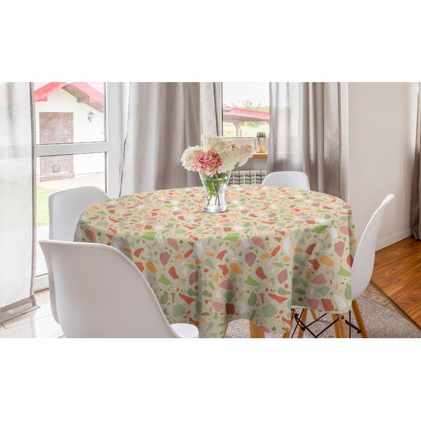 Abakuhaus Tovaglia Rotonda Astratta, Forme Terrazzo Pastello, Tovaglia Circolare Per Sala Da Pranzo, Decorazione Cucina, 150 Cm, Senape Chiaro E Multicolore-image