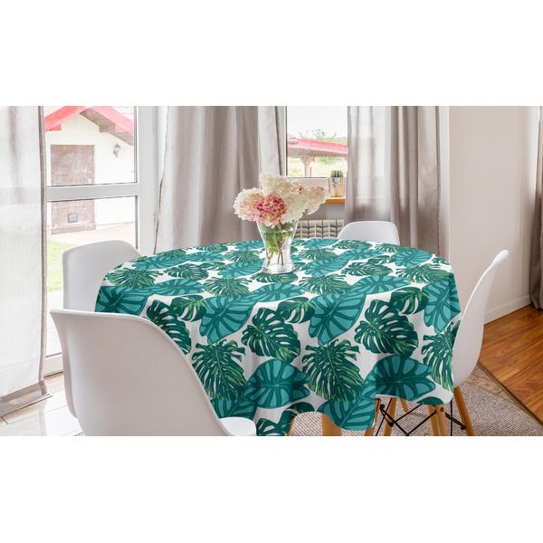 Abakuhaus Aloha Tovaglia Rotonda, Tema Foglie Di Bosco, Tovaglia Circolare Per Sala Da Pranzo E Decorazione Della Cucina, 150 Cm, Turchese Verde Acqua-image