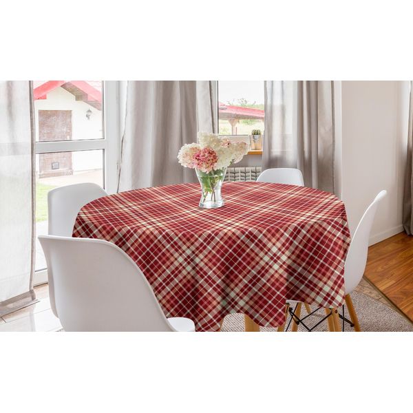 Abakuhaus Plaid Tovaglia Rotonda, Tartan A Quadri Dai Toni Caldi, Tovaglia Circolare Per Sala Da Pranzo E Cucina, 150 Cm, Rubino-Pesca-Crema-image