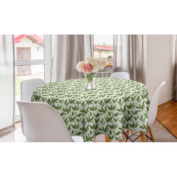 Abakuhaus Tovaglia Rotonda Tropicale, Foglie Di Palma E Banano, Tovaglia Circolare Per Sala Da Pranzo, Decorazione Cucina, 150 Cm, Verde Pavone-image