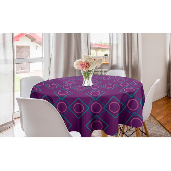 Abakuhaus Tovaglia Geometrica Rotonda, Forme Quadrate E Circolari, Tovaglia Circolare Per Sala Da Pranzo, Decorazione Cucina, 150 Cm, Viola Blu Rosa-image