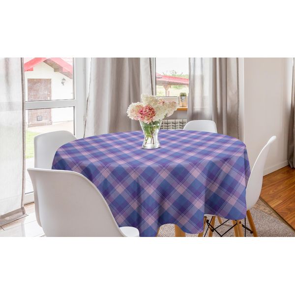 Abakuhaus Tovaglia Rotonda Viola, Disegno Tartan Ornamentale, Tovaglia Circolare Per Sala Da Pranzo, Decorazione Cucina, 150 Cm, Ceil Blu Lavanda-image
