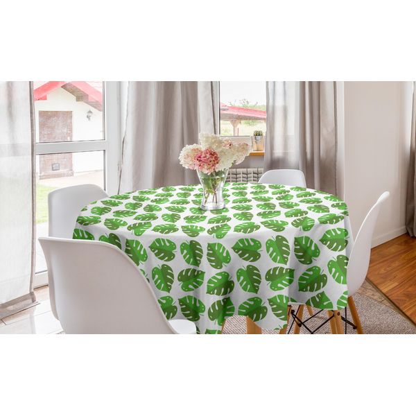 Abakuhaus Aloha Tovaglia Rotonda, Motivo Ripetuto Monstera Plantation, Tovaglia Circolare Per Sala Da Pranzo E Cucina, 150 Cm, Verde Oliva, Verde, Bianco-image
