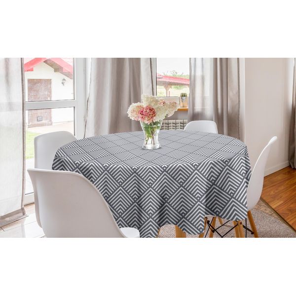 Abakuhaus Tovaglia Geometrica Rotonda, Motivi Ottici Triangolari, Tovaglia Circolare Per Sala Da Pranzo, Decorazione Cucina, 150 Cm, Grigio E Bianco-image