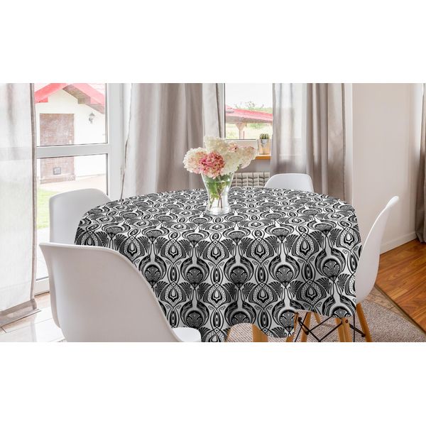 Abakuhaus Tovaglia Rotonda In Damasco Bianco, Motivi Floreali Monotoni, Tovaglia Circolare Per Sala Da Pranzo, Decorazione Per Cucina, 150 Cm, Grigio Antracite-image