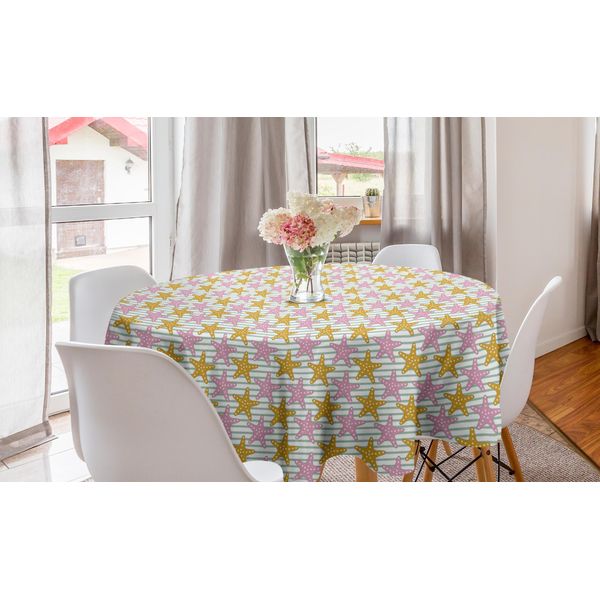 Abakuhaus Tovaglia Rotonda Senape, Stelle Marine In Stile Cartone Animato, Tovaglia Circolare Per Decorazione Sala Da Pranzo Cucina, 150 Cm, Multicolore-image