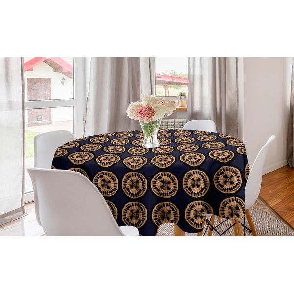 Abakuhaus Tovaglia Rotonda Astratta, Motivi Etnici Circolari Artistici, Tovaglia Circolare Per Sala Da Pranzo, Decorazione Cucina, 150 Cm, Blu Notte Scuro Pesca-image