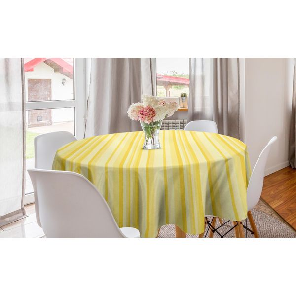 Abakuhaus Tovaglia Rotonda Gialla, Linee Verticali Monotone Artistiche, Tovaglia Circolare Per Sala Da Pranzo E Cucina, 150 Cm, Giallo Senape Pallido-image