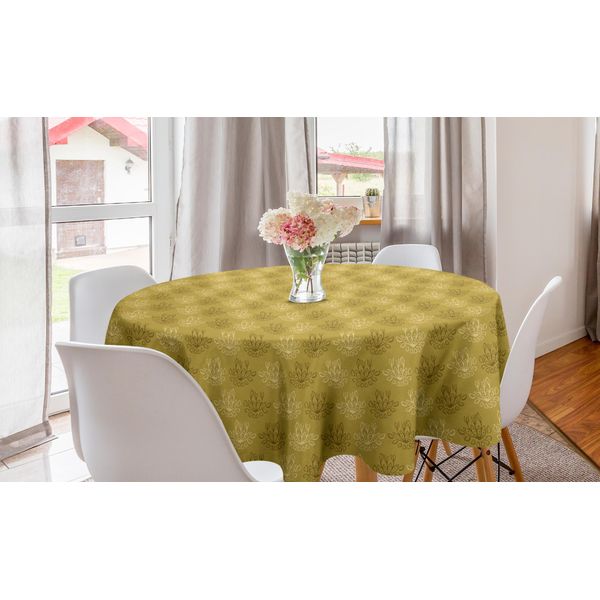 Abakuhaus Tovaglia Rotonda Senape, Fiori Retrò, Tovaglia Circolare Per Sala Da Pranzo, Decorazione Cucina, 150 Cm, Giallo Terra Pallido E Camoscio-image