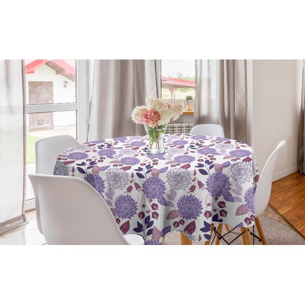 Abakuhaus Tovaglia Rotonda Viola, Disegni Floreali Botanici, Tovaglia Circolare Per Sala Da Pranzo, Decorazione Cucina, 150 Cm, Bianco Multicolore-image
