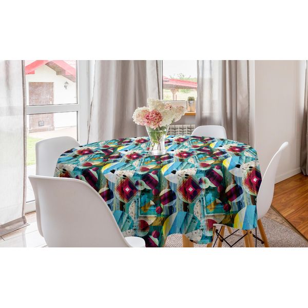 Abakuhaus Tovaglia Rotonda Astratta, Motivo Surreale, Tovaglia Circolare Per Sala Da Pranzo, Decorazione Per Cucina, 150 Cm, Multicolore-image