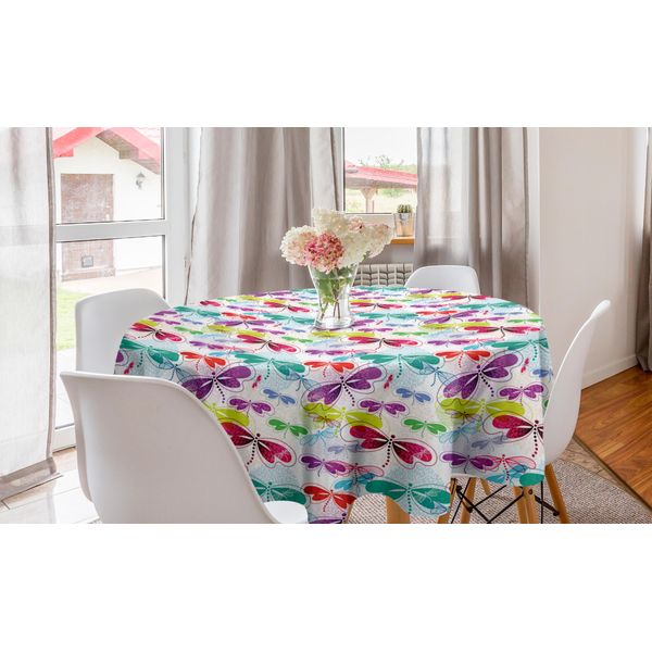 Abakuhaus Tovaglia Rotonda Astratta, Ortensie E Libellule, Tovaglia Circolare Per Sala Da Pranzo E Cucina, 150 Cm, Multicolore-image