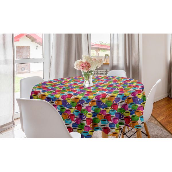 Abakuhaus Tovaglia Rotonda Colorata, Vintage Coffee House, Tovaglia Circolare Per Sala Da Pranzo, Decorazione Cucina, 150 Cm, Multicolore-image