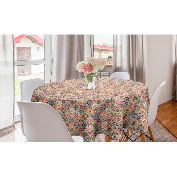 Abakuhaus Tovaglia Geometrica Rotonda, Motivo Floreale Vintage, Tovaglia Circolare Per Sala Da Pranzo E Cucina, 150 Cm, Multicolore-image