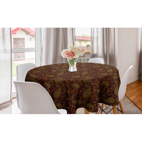 Abakuhaus Tovaglia Rotonda Paisley, Disegno Damascato Orientale, Tovaglia Circolare Per Sala Da Pranzo, Decorazione Cucina, 150 Cm, Sequoia E Ambra-image