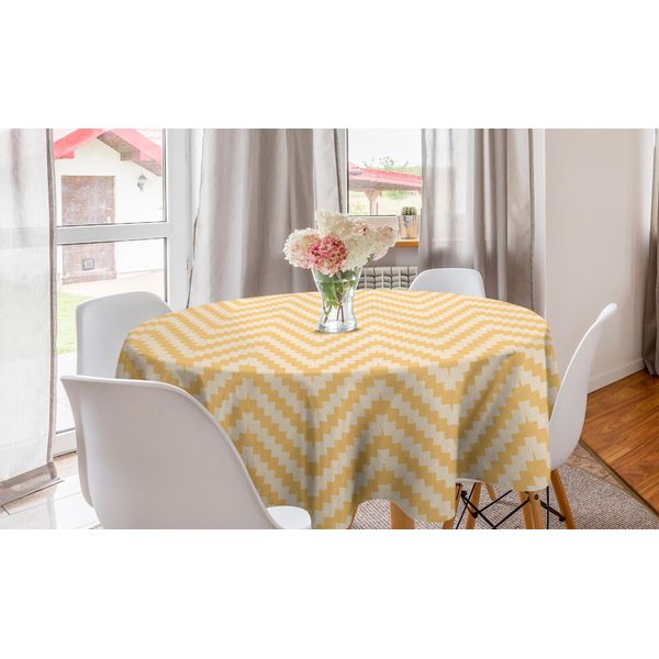 Abakuhaus Tovaglia Angolare Rotonda, Vintage Zig Zag, Tovaglia Circolare Per Sala Da Pranzo Decorazione Cucina, 150 Cm, Albicocca-Pesca-image