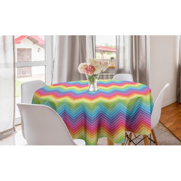 Abakuhaus Tovaglia Rotonda Arcobaleno, Chevron Colorato Vivace, Tovaglia Circolare Per Sala Da Pranzo, Decorazione Cucina, 150 Cm, Multicolore-image