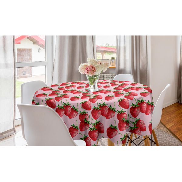 Abakuhaus Tovaglia Rotonda Rossa, Succose Fragole, Tovaglia Circolare Per Sala Da Pranzo, Decorazione Per Cucina, 150 Cm, Rosso, Verde, Rosa-image