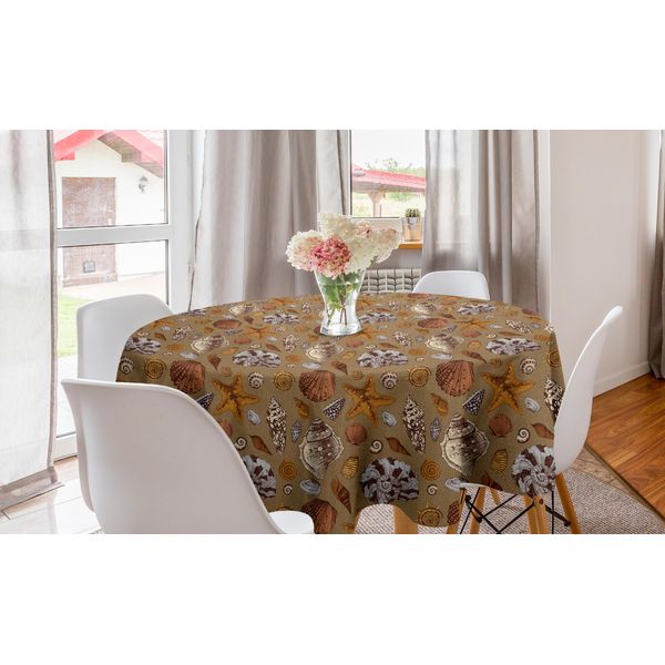 Abakuhaus Tovaglia Rotonda Oceano, Animali Sottomarini, Tovaglia Circolare Per Sala Da Pranzo, Decorazione Per Cucina, 150 Cm, Zenzero, Cannella, Cacao-image