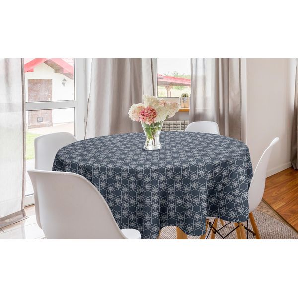 Abakuhaus Tovaglia Geometrica Rotonda, Piastrella Giapponese Orientale, Tovaglia Circolare Per Sala Da Pranzo, Decorazione Cucina, 150 Cm, Grigio Antracite Blu Scuro-image