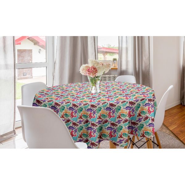 Abakuhaus Tovaglia Rotonda Con Dinosauri, Divertenti Mostri Cartoon, Tovaglia Circolare Per Decorare La Sala Da Pranzo E La Cucina, 150 Cm, Multicolore-image