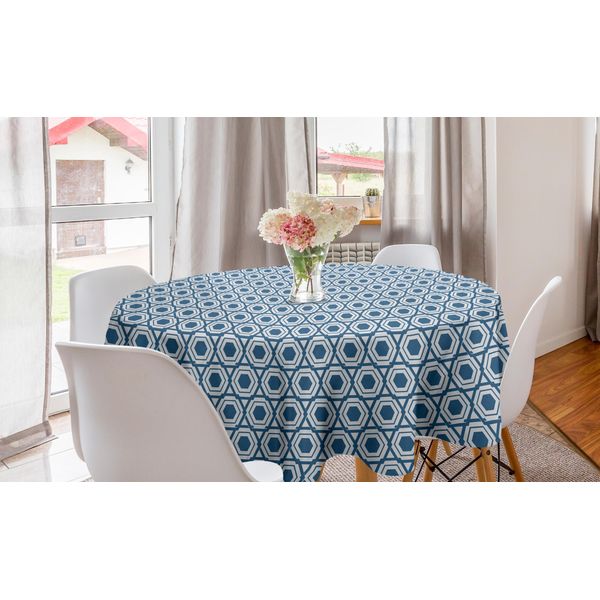 Abakuhaus Tovaglia Rotonda Orientale, Fiori Vintage Primaverili, Tovaglia Circolare Per Sala Da Pranzo, Decorazione Cucina, 150 Cm, Blu E Bianco-image