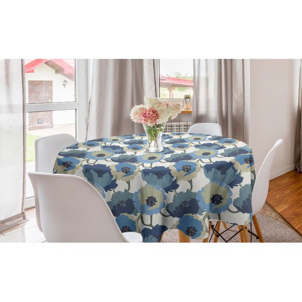Abakuhaus Tovaglia Rotonda Con Motivi Floreali, Ombre Romantic Flowers, Tovaglia Circolare Per Sala Da Pranzo E Cucina, 150 Cm, Grigio Navy-image