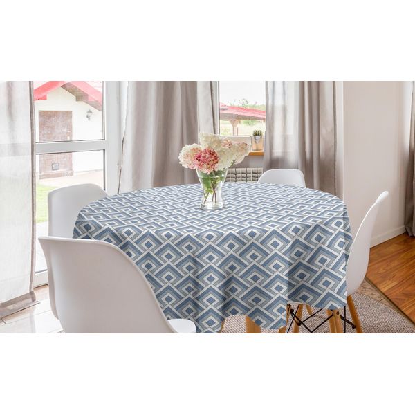 Abakuhaus Tovaglia Rotonda Moderna, Quadrati Sovrapposti In Diagonale, Tovaglia Circolare Per Sala Da Pranzo, Decorazione Cucina, 150 Cm, Blu Ardesia, Blu Bianco-image
