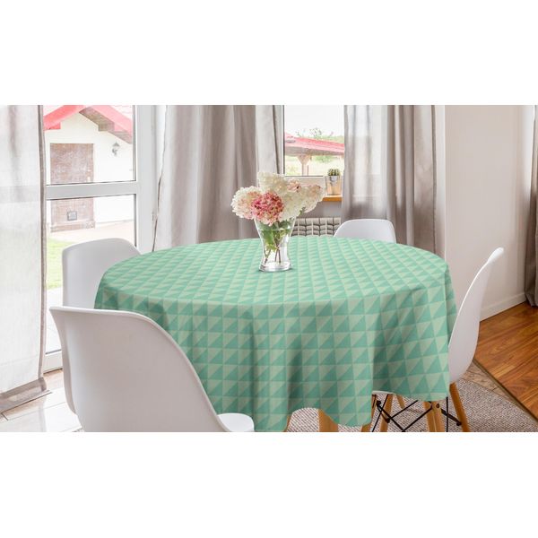 Abakuhaus Tovaglia Rotonda Color Menta, Triangoli A Metà Quadrati, Tovaglia Circolare Per Sala Da Pranzo, Decorazione Cucina, 150 Cm, Color Menta E Verde Mandorla-image