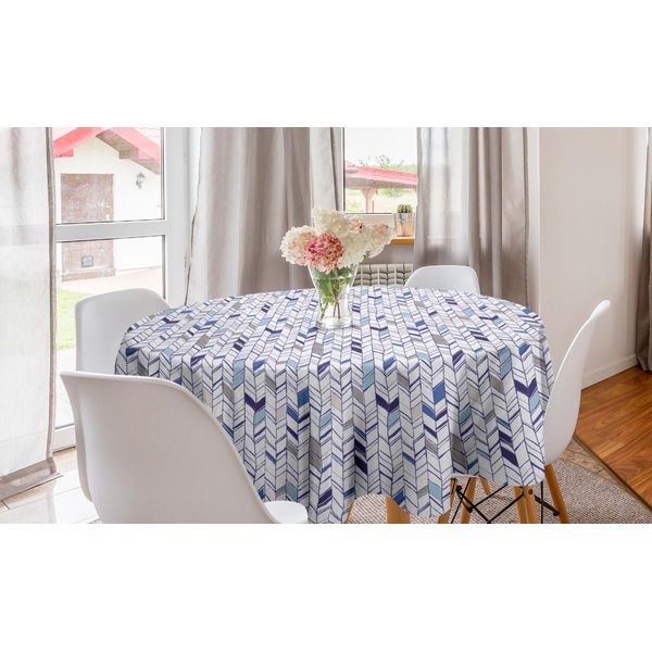 Abakuhaus Tovaglia Rotonda Tribale, Linea Boho A Zig-Zag Sketchy, Tovaglia Circolare Per Sala Da Pranzo, Decorazione Cucina, 150 Cm, Viola Blu Bianco-image