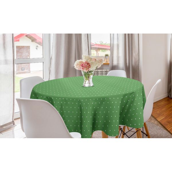 Abakuhaus Tovaglia Rotonda Verde, Pois Retrò Vintage Anni '60, Tovaglia Circolare Per Decorazione Sala Da Pranzo Cucina, 150 Cm, Verde E Bianco-image