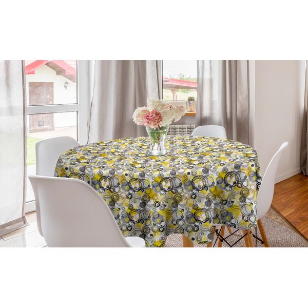 Abakuhaus Tovaglia Geometrica Rotonda, Cerchi Fugaci, Tovaglia Circolare Per Sala Da Pranzo, Decorazione Cucina, 150 Cm, Bianco Beige-image