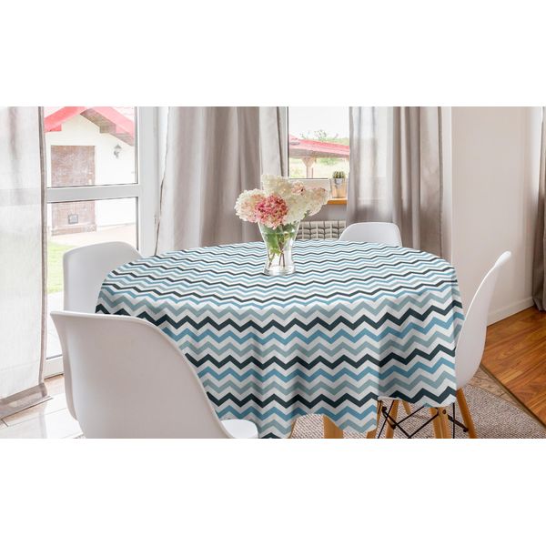 Abakuhaus Tovaglia Rotonda Blu, Linea A Zig Zag Chevron Oceano, Tovaglia Circolare Per Sala Da Pranzo, Decorazione Cucina, 150 Cm, Blu Pallido Blu Scuro-image