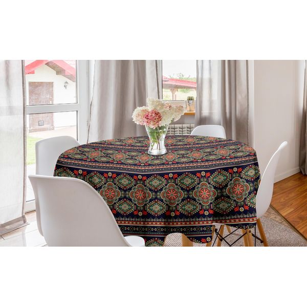 Abakuhaus Tovaglia Rotonda Etnica, Motivi Floreali Geometrici, Tovaglia Circolare Per Sala Da Pranzo, Decorazione Cucina, 150 Cm, Indaco Scarlatto-image