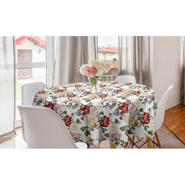 Abakuhaus Tovaglia Rotonda Primaverile, Fiori Di Lillà E Rose, Tovaglia Circolare Per Decorare La Sala Da Pranzo E La Cucina, 150 Cm, Rosa Pallido Crema-image
