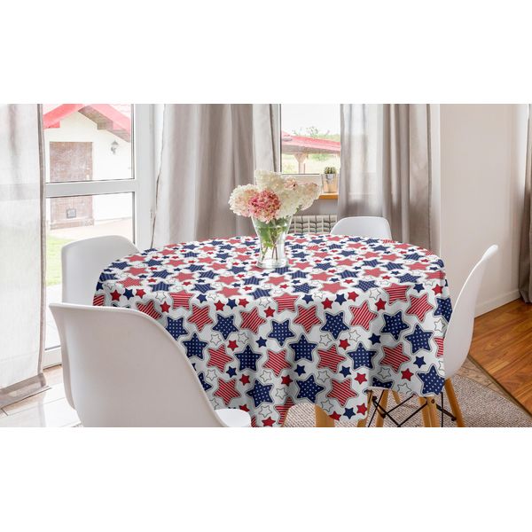 Abakuhaus 4 Luglio Tovaglia Rotonda, Motivo Grunge Usa, Tovaglia Circolare Per Sala Da Pranzo, Decorazione Cucina, 150 Cm, Rubino Viola Blu Bianco-image