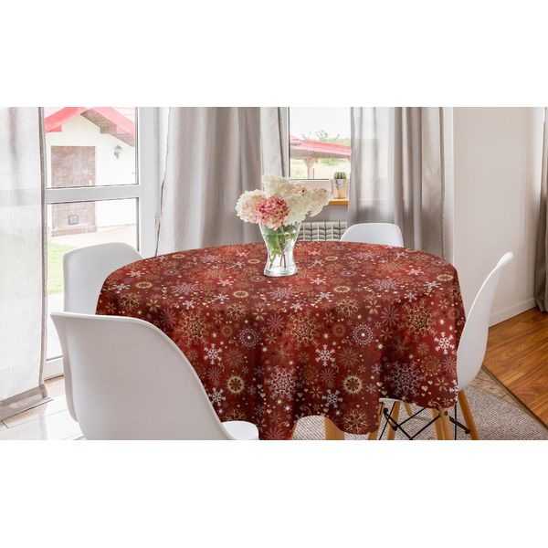 Abakuhaus Tovaglia Rotonda Natalizia, Fiocchi Di Neve, Tovaglia Circolare Per Sala Da Pranzo, Decorazione Per Cucina, 150 Cm, Rosso, Giallo E Bianco-image