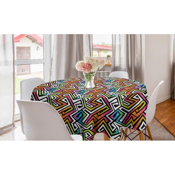 Abakuhaus Tovaglia Geometrica Rotonda, Grunge Puzzle Retro, Tovaglia Circolare Per Sala Da Pranzo, Decorazione Cucina, 150 Cm, Multicolore-image