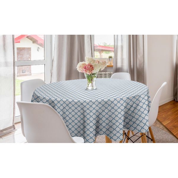 Abakuhaus Tovaglia Rotonda A Rete, Lattice Wie Nostalgic, Tovaglia Rotonda Per Sala Da Pranzo, Decorazione Cucina, 150 Cm, Azzurro Pallido E Bianco-image