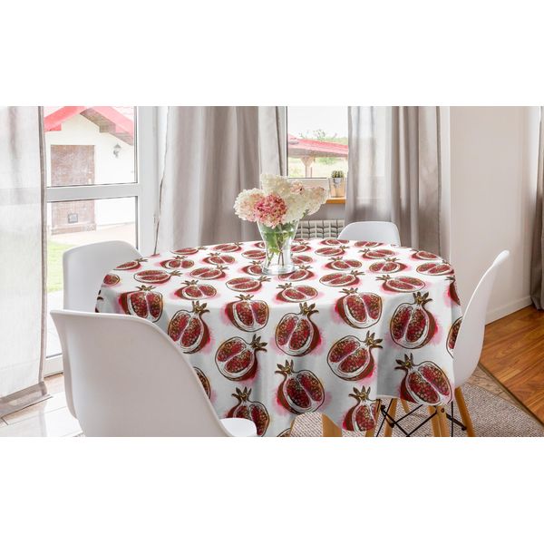 Abakuhaus Tovaglia Rotonda Con Motivi Fruttati, Melograno In Fiore, Tovaglia Circolare Per Sala Da Pranzo, Decorazione Per Cucina, 150 Cm, Rosa Rosso Terra D'ombra-image