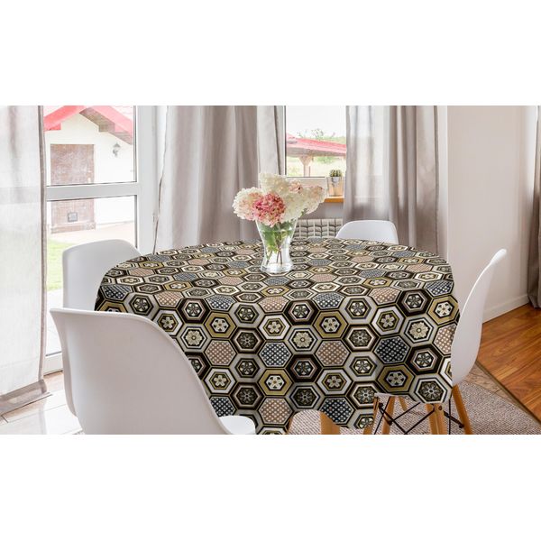 Abakuhaus Tovaglia Rotonda Con Motivi Floreali, Damasco Vittoriano Rococò, Tovaglia Circolare Per Sala Da Pranzo E Cucina, 150 Cm, Caffè Chiaro E Tortora Caldo-image