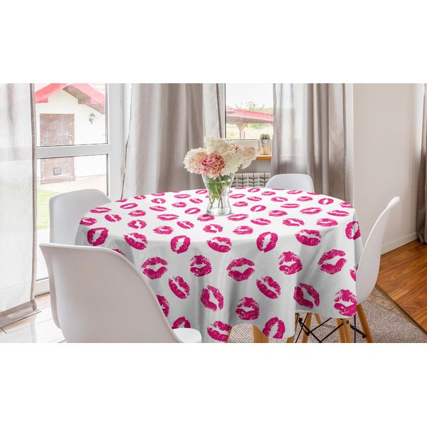 Abakuhaus Tovaglia Rotonda Kuss, Rossetto Dai Colori Vivaci, Tovaglia Circolare Per Decorare La Sala Da Pranzo E La Cucina, 150 Cm, Fucsia E Bianco-image