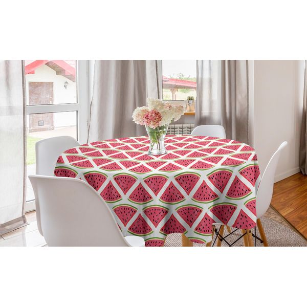 Abakuhaus Tovaglia Rotonda Con Motivi Fruttati, Watermelon Seed, Tovaglia Circolare Per Sala Da Pranzo, Decorazione Per Cucina, 150 Cm, Verde Corallo Scuro-image