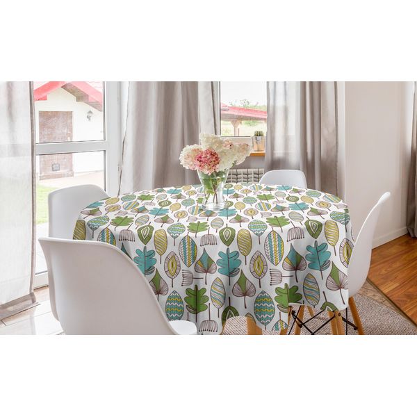Abakuhaus Tovaglia Rotonda Con Scarabocchi, Foglie Moderne Scarabocchiate, Tovaglia Circolare Per Sala Da Pranzo, Decorazione Cucina, 150 Cm, Multicolore-image